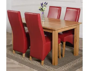 Oslo 150 x 90 cm Medium Oak Dining Table and 4 Chairs Dining Set with Lola Burgundy Leather Chairs