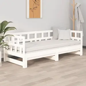 Berkfield Pull-out Day Bed White Solid Wood Pine 2x(90x200) cm