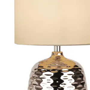 First Choice Lighting Ripple Chrome White Ceramic 32 cm Table Lamp With Shade