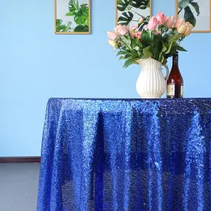 Neel Blue 120 Inch Round Sequin Tablecloth, Royal Blue