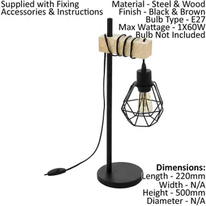 Table Lamp Desk Hangman Light Black Shade & Wood Arm 1 x 60W E27 Bulb