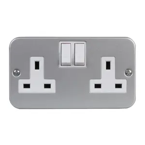 2 Gang Metal Clad 13A Switched Socket with 40mm Mounting Box