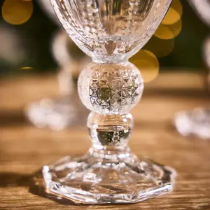 Set of 4 Vintage Luxury Clear Embossed Drinking Wine Goblet Glasses