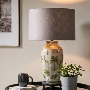 40cm Grey Linen Drum Table Lampshade Self Lined Cylinder Floor Lamp Shade