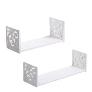 Set of 2 White Modern U Shape Wall Floating Shelves Display Rack Hanging Shelves for Wall Decor