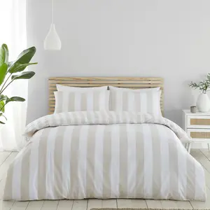 Cove Stripe Reversible Duvet Cover Set Beige / Double - 2 Standard Pillowcases