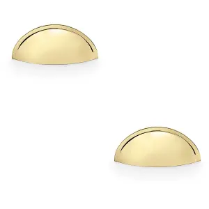 2 PACK - Rear Fixing Cup Handle Polished Brass 57mm Centres Solid Brass Shaker Unit Pull