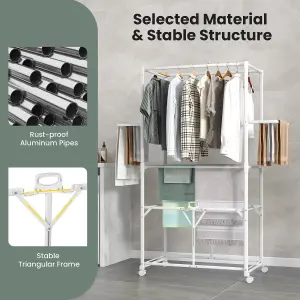 Costway H-shaped Clothes Drying Rack Collapsible Hanging Dryer Stand w/ Lockable Wheels