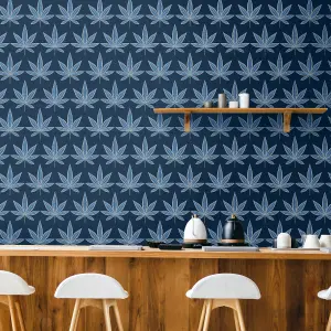 Galerie Mulberry Tree Blue Navy Palm Leaf Wallpaper Roll