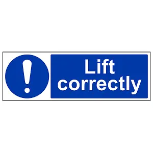 Lift Correctly Machinery Safety Sign - Rigid Plastic - 300x100mm (x3)