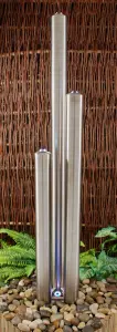 Primrose 3 Brushed Tubes Stainless Steel Water Feature with Lights 121cm