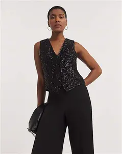 JD Williams Sequin Sleeveless Waistcoat Black Female 30 4611