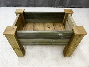 GardenGlow wooden planter, 2-tier grooved surface (L-125cm x D-60cm x H-50cm)