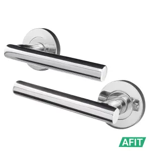 AFIT Chrome Door Handle - 5 Pairs Lever on Rose Round T-Bar  Handles- Olvera Range - Polished Chrome