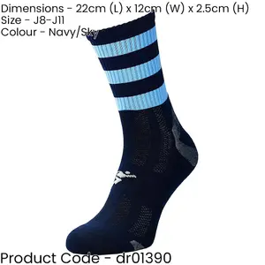 JUNIOR Size 8-11 Hooped Stripe Football Crew Socks NAVY/SKY BLUE Training Ankle