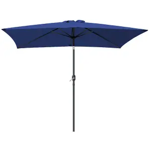 SunDaze 2x3M Rectangular Blue Garden Parasol Outdoor Patio Umbrella, Base Weights & Weather Protective Cover