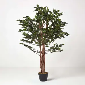 Homescapes Green Ficus Tree Artificial Plant with Twisted Real Wood Stem, 4 Ft