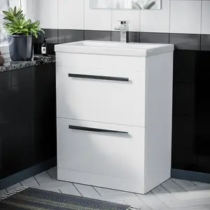 Nes Home 600mm Floorstanding 2 Drawer Vanity Basin Unit White