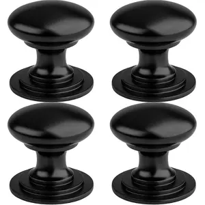 4 PACK - Victorian Tiered Door Knob - 25mm Matt Black Cabinet Pull Handle Round Rose