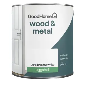 GoodHome Pure Brilliant White Eggshell Metal & wood paint, 2.5L