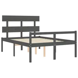 Berkfield Bed Frame with Headboard Grey Double Solid Wood