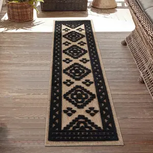 Harper Diamond Pattern Water Resistant Garden Rug Indoor Outdoor Area Rugs Black 160x230 cm