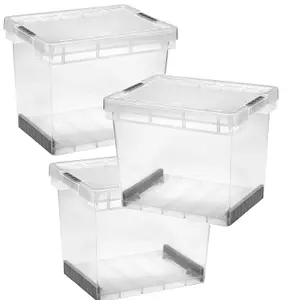 2 x 60 Litre Clear Plastic Stackable Ultra Resistant Modular Plastic Storage Container Boxes With Secure Clip Lock Lids