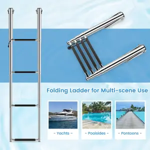 Costway 4-step Telescoping Boat Ladder Folding Dock Ladder Swimming Pool Ladder