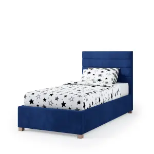 Rest Relax Lottie Solo Ottoman Bed Plush Velvet Navy Blue - Single 3ft