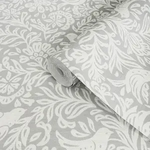 Rasch Grey Birds & leaves Embossed Wallpaper