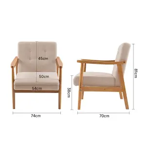 Modern Beige Wood Frame Upholstered Recliner Chair Armchair