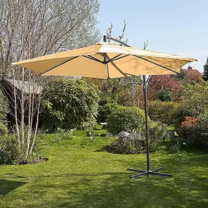 Home Source Gozo 3m Garden Outdoor Overhanging Cantilever Crank Parasol Beige