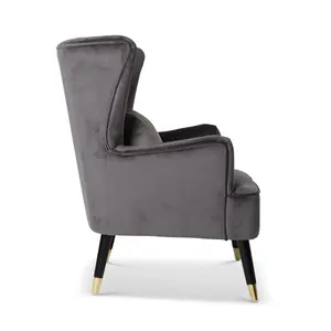 Velvet Dark Grey Camila Accent Wingback Chair