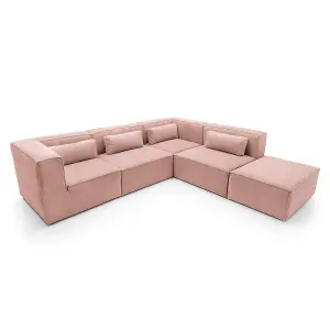 Doris Modular Extended Corner Sofa in Pink Cord Chenille