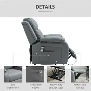 HOMCOM Electric Power Lift Recliner Chair Vibration Massage Reclining Chair With Remote Control And Side Pocket, Grey