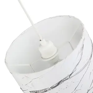 Modern Marble Effect White Cotton Lampshade with Grey Folds and Inner Lining