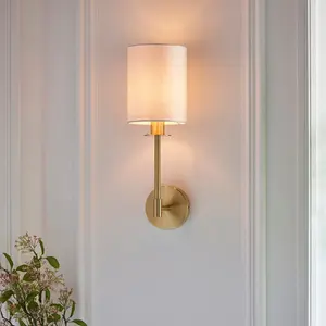 Luminosa Pistoia Shade Wall Lamp, Satin Brass Plate, Vintage White Fabric