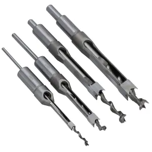 4pc Mortice Drill Tool Set 6,10,13 & 16mm Chisels In Wood Box Woodworking