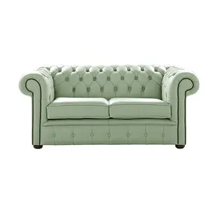 Chesterfield 2 Seater Shelly Thyme Green Leather Sofa Settee Bespoke In Classic Style