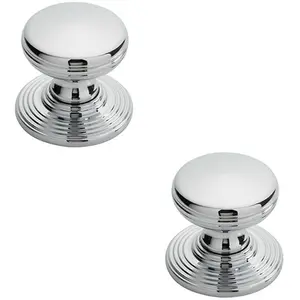 2x Smooth Ringed Cupboard Door Knob 28mm Dia Polished Chrome Cabinet Handle