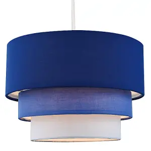 Contemporary Round Triple Tier Midnight Blue Cotton Fabric Pendant Light Shade