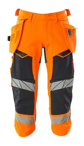 Mascot Accelerate Safe A3/4 Trousers with Holster Pockets - Hi-Vis Orange/Dark Navy   (42.5) (Leg Length - Regular)