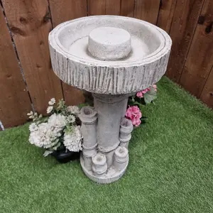 Bamboo Design Stone Cast Birdbath