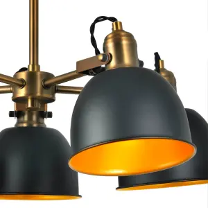 nielsen Langley 5 Light Industrial Chandelier, Matt Black and Antique Brass Finish, 52cm Wide