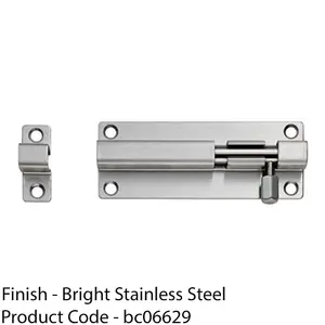 Straight Barrel Surface Mounted Sliding Door Bolt Lock 80mm x 38mm Bright Steel