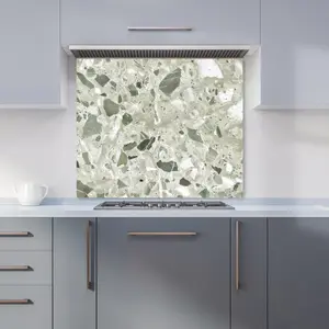 Sage Green And White Quartz Effect Premium Glass Kitchen Splashback W900mm x H650mm