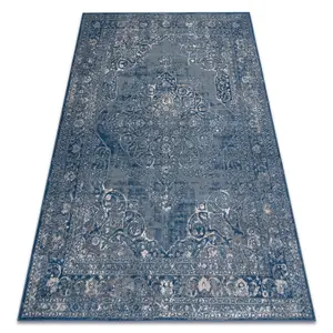 Carpet Wool NAIN Ornament, frame, vintage 7599/51611 blue / beige 80x150 cm