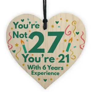 Red Ocean Funny Birthday Gifts For Women Novelty 27th Birthday Gift For Men Wooden Heart Sign Funny Birthday Card