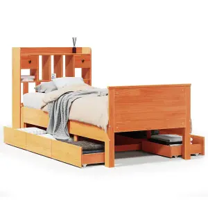 Berkfield Bookcase Bed without Mattress Wax Brown 75x190 cm Small Single Solid Wood Pine