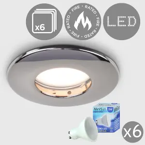 ValueLights Downlight Fire Rated IP65 Black Chrome Ceiling Light Fitting 6 Pack With Cool White Bulbs